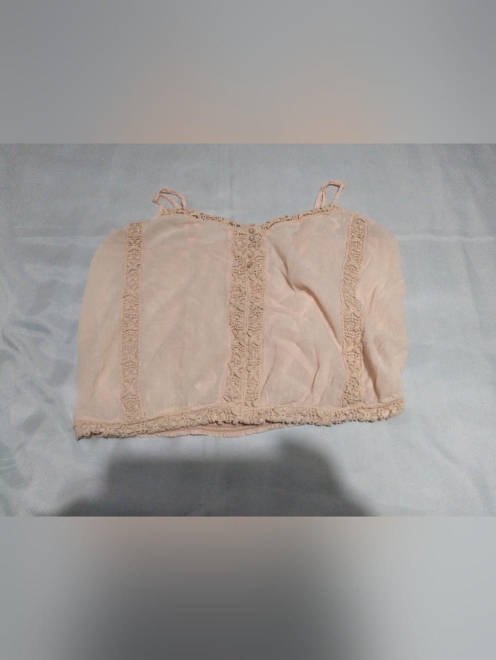 American Eagle Outfitters Light Pink Lace-Trim Crop Cami Top